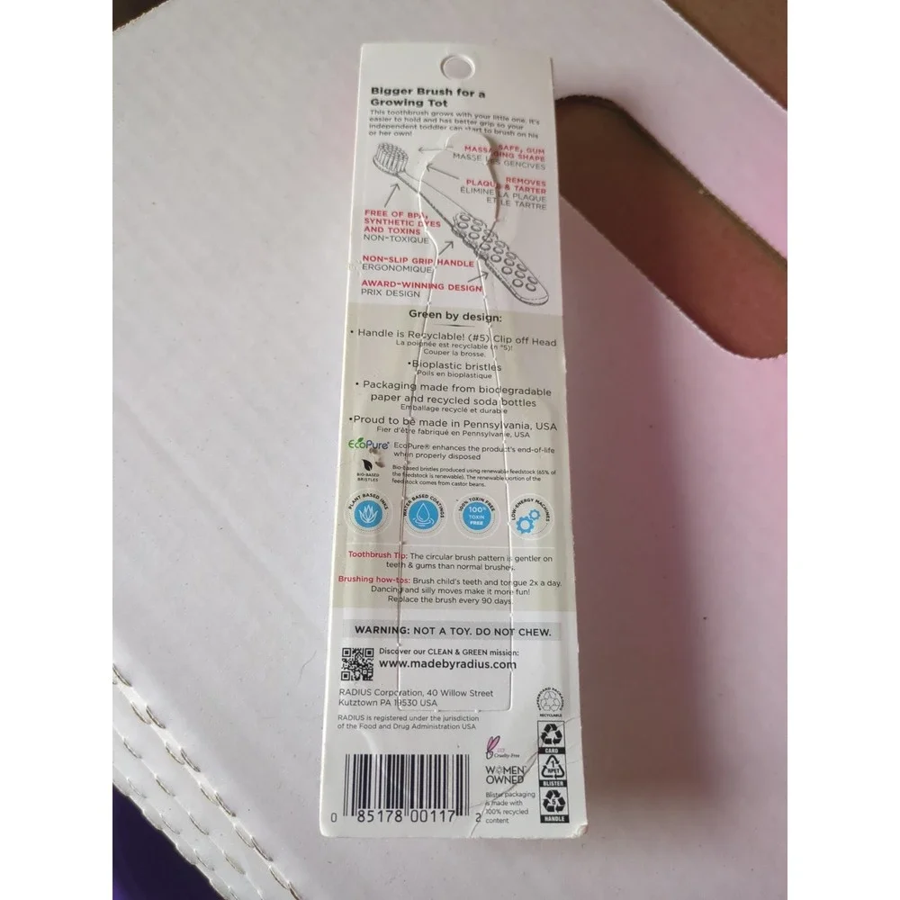 Radius Totz Plus Kids Toothbrush Teal 3 Years+ Extra Soft Made in USA